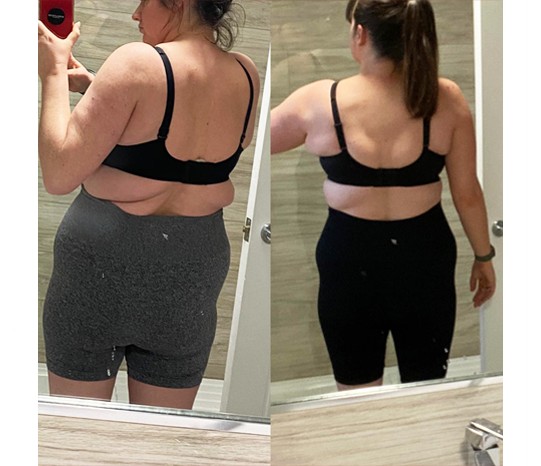 Before and after transformation showing toning results after 6 weeks