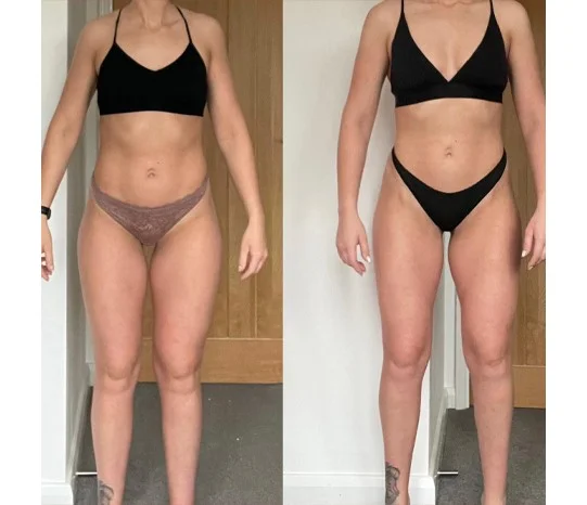 Before and after progress from following the 20-minute home workouts